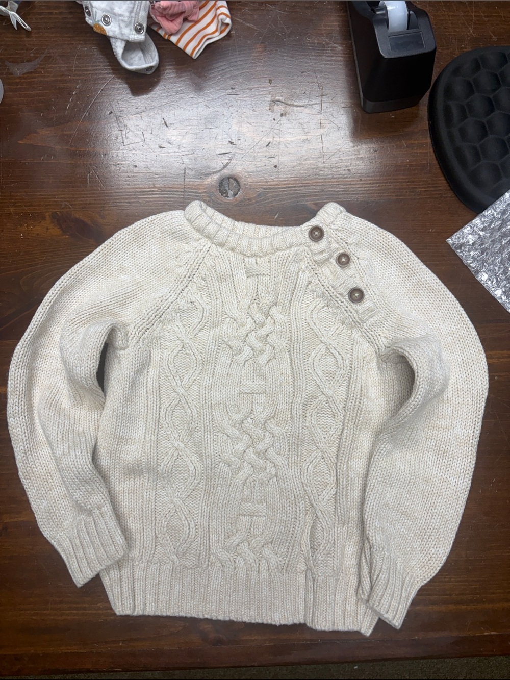 Old Navy Cream Cable-Knit Pullover with Shoulder Buttons